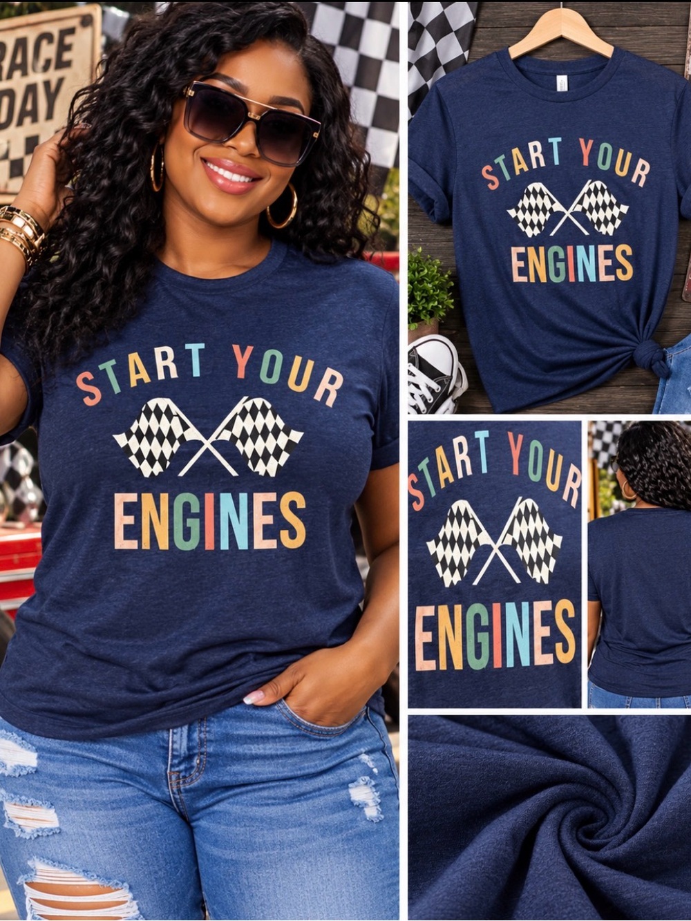 Start Your Engines Navy Graphic Tee - Women